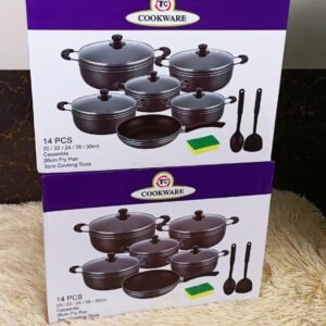 tc 14 pieces non stick black coated cooking pot