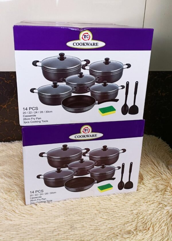 tc 14 pieces non stick black coated cooking pot